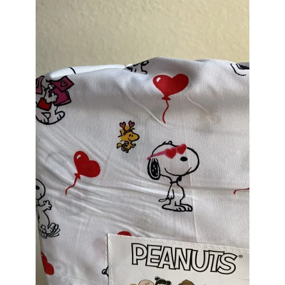 Peanuts Snoopy Woodstock Heart Balloon Valentines QUEEN Size‎ Sheet Set Soft NEW